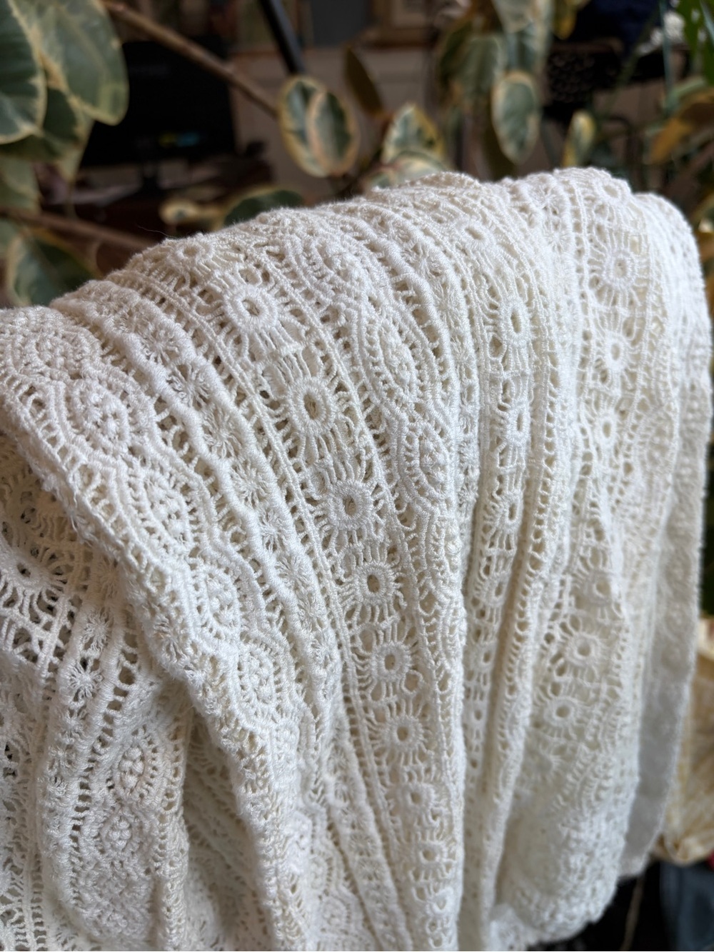 Lucky Brand Ivory Crochet Lace Long Sleeve Sweater Boho Pullover - Picture 6 of 8